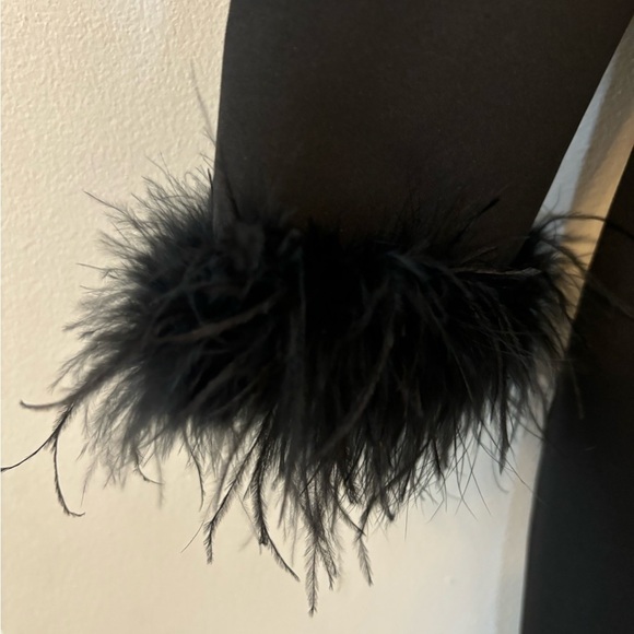 Eliza J Feather Cuff Black Mini Cocktail Dress - Picture 8 of 9